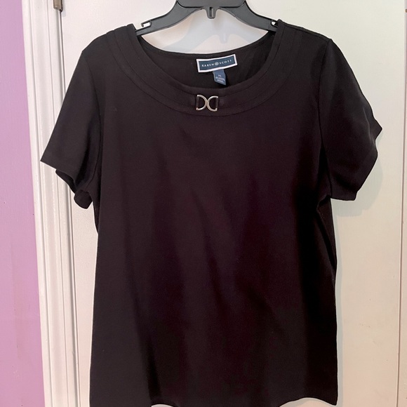 Karen Scott black cotton top. Large. - Picture 1 of 3